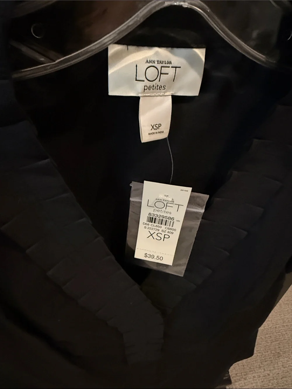LOFT Black V-Neck Pleated Puff Sleeve Blouse